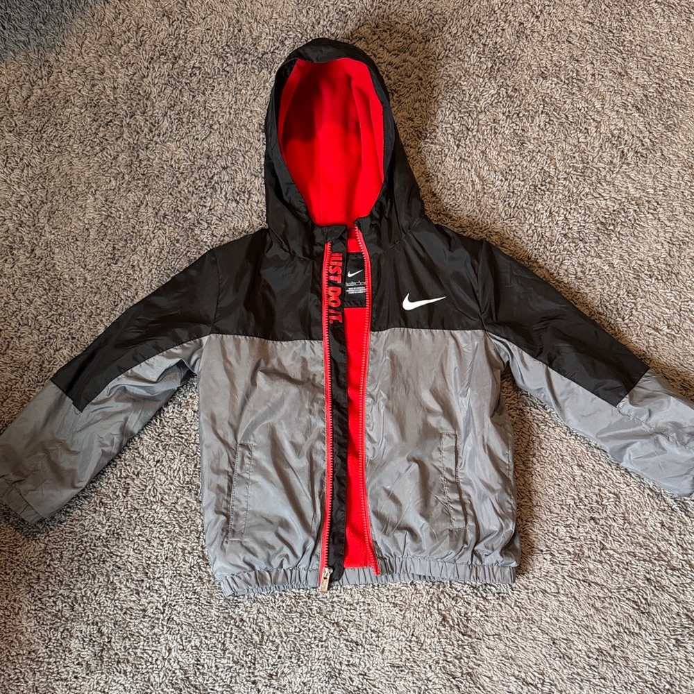 Nike Kids' Black, Gray, and Red Raincoat